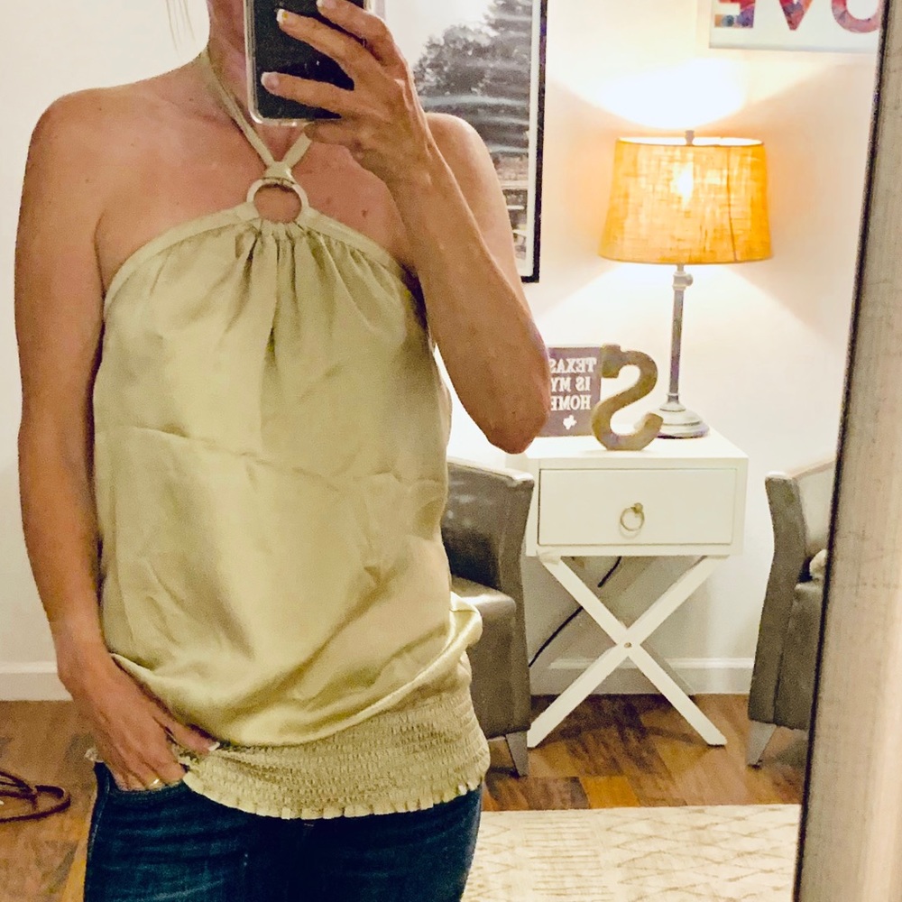 White House Black Market Gold Silk Halter Size 2